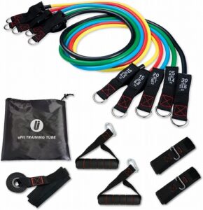  【日本国内メーカー】uFit Training Tube トレーニング チューブ 強度別5本セット 強力 プロアスリート 水谷隼 愛用 ハンドル ドアアンカー 足首バンド 収納袋 天然ゴム 使い方動画